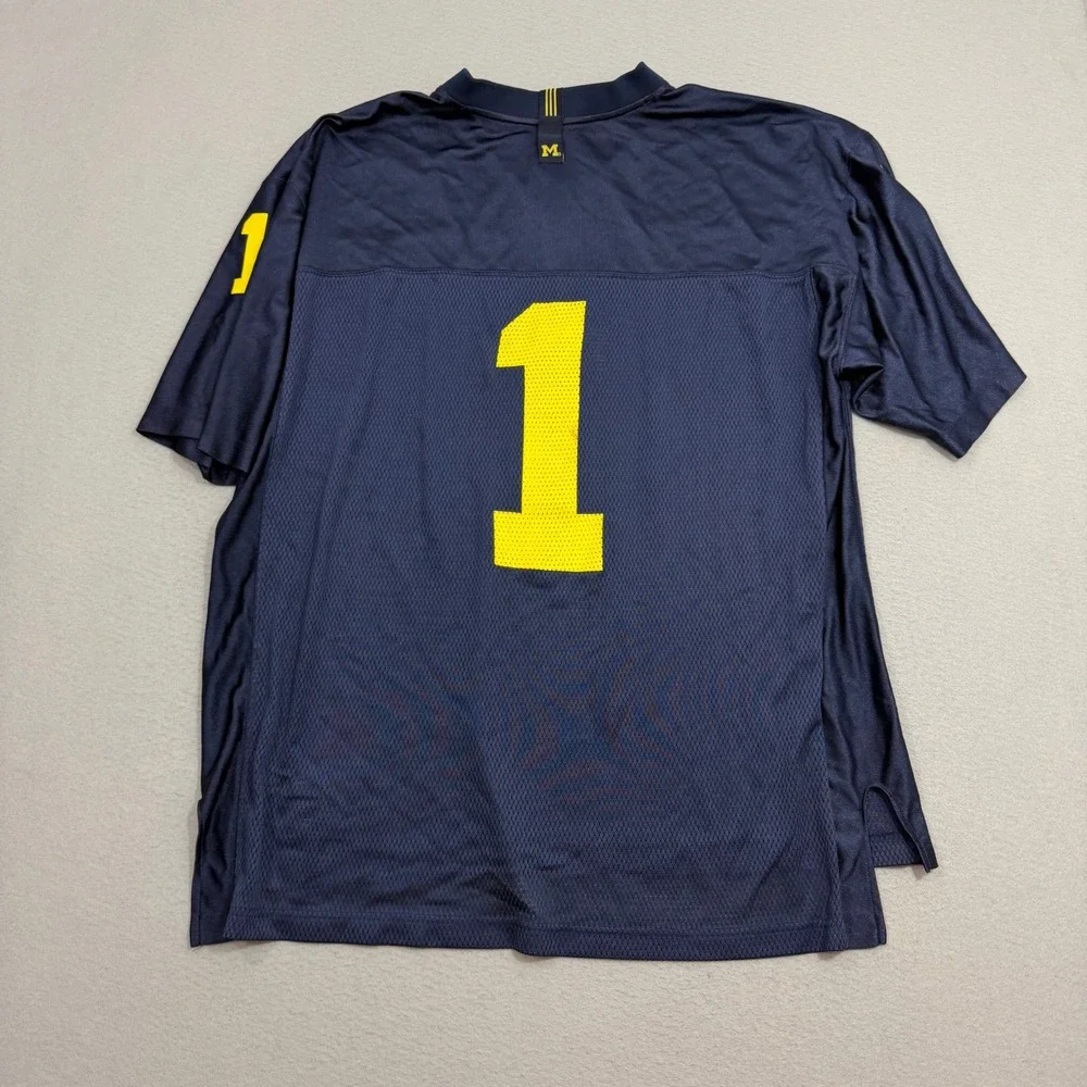 Adidas Football Jersey Mens XL Navy Michigan Wolverines 1 Mesh V-Neck NCAA y2k